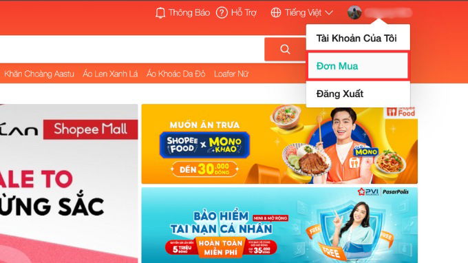 Cách xem lịch sử mua hàng Shopee trên máy tính