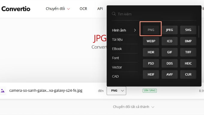 Cách chuyển JFIF thành PNG chọn định dạng