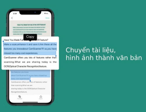 Chuyển đổi tài liệu thành văn bản chữ trên Camscanner