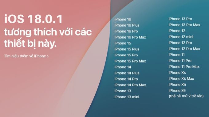 iPhone nào hỗ trợ cập nhật iOS 18.0.1?