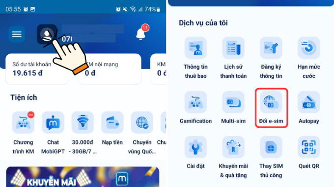 Kiểm tra điện thoại có eSIM hay không qua My Mobifone