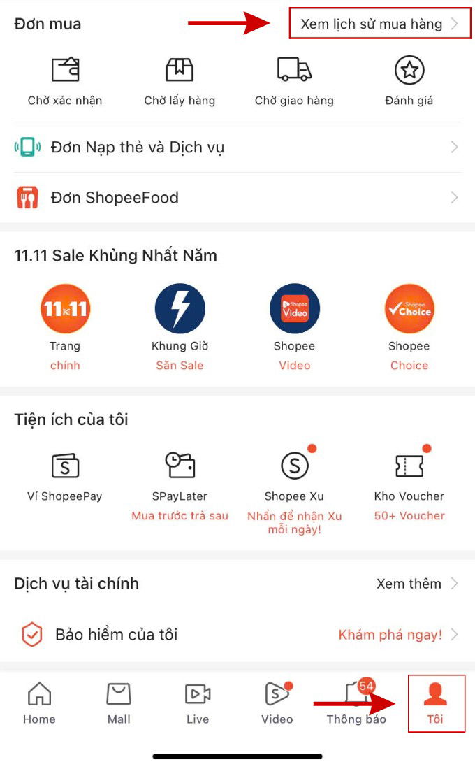 Kiểm tra thông tin đơn hàng trên ứng dụng Shopee