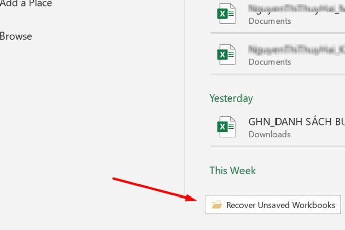 Cách lấy lại tệp Excel chưa kịp lưu