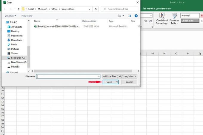 Cách lấy lại tệp Excel chưa kịp lưu