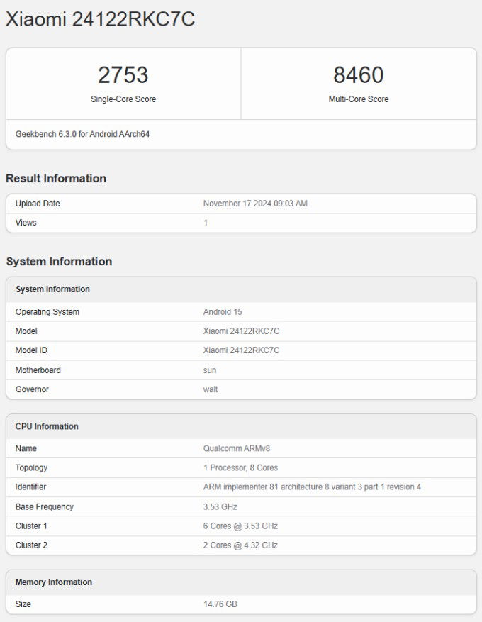 Redmi K80 Pro lộ diện với Snapdragon 8 Elite trên Geekbench