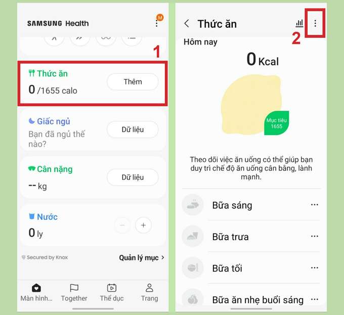 cài đặt ứng dụng Samsung Health để theo dõi thức ăn và lượng calo