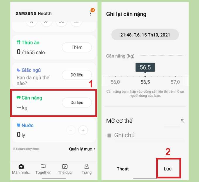 Cài đặt cho Samsung Health để theo dõi cân nặng