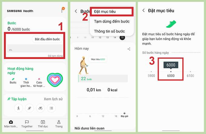cài đặt ứng dụng Samsung Health theo dõi và đếm số bước
