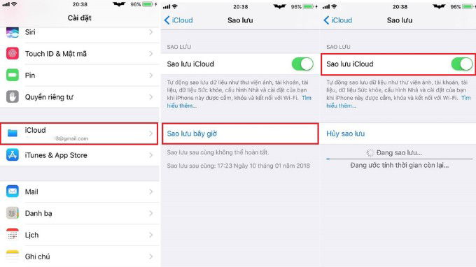 Sao lưu dữ liệu bằng iCloud