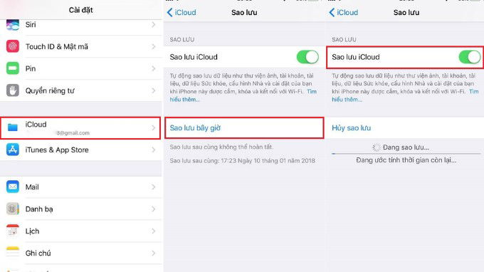 Sao lưu dữ liệu trên iPhone qua iCloud