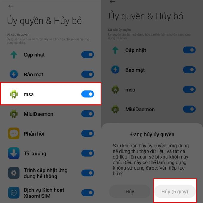 Thu hồi quyền hạn MSA - MIUI System Ads 