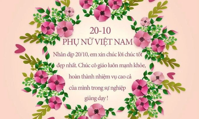 Mẫu thiệp chúc mừng 20/10 tặng cô giáo