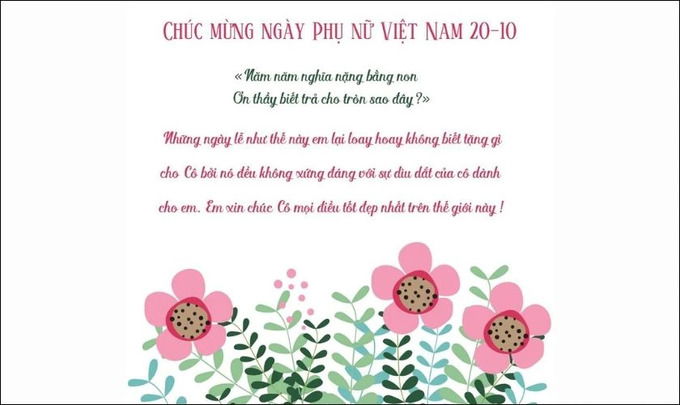 Mẫu thiệp chúc mừng 20/10 tặng cô giáo