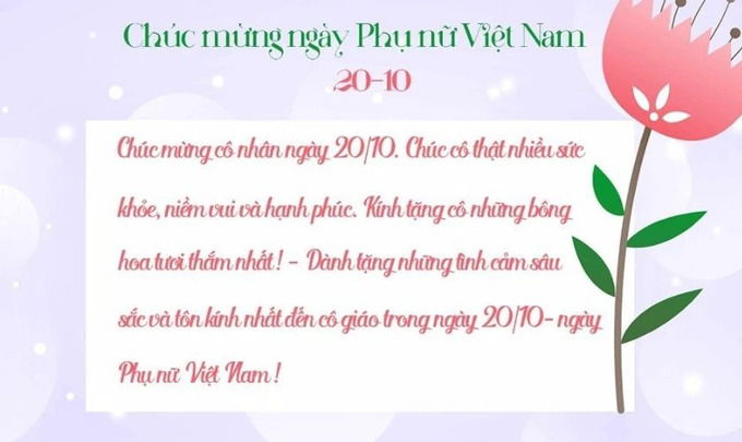 Mẫu thiệp chúc mừng 20/10 tặng cô giáo
