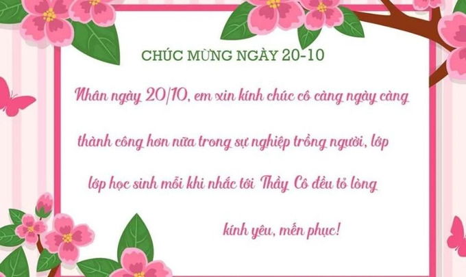 Mẫu thiệp chúc mừng 20/10 tặng cô giáo