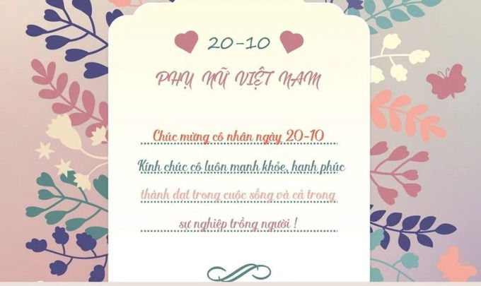 Mẫu thiệp chúc mừng 20/10 tặng cô giáo
