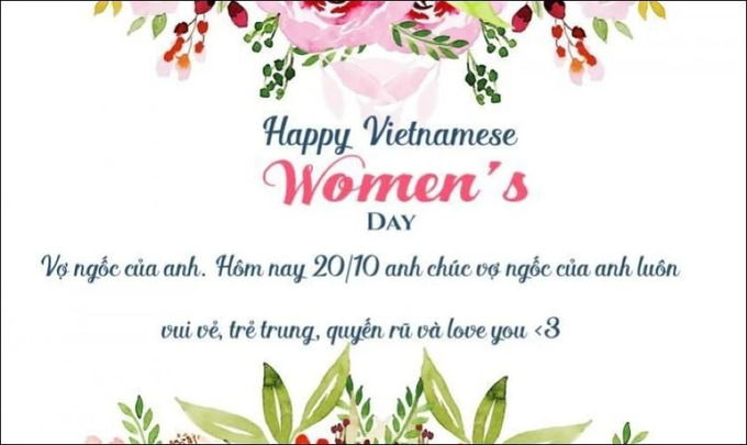 Mẫu thiệp chúc mừng 20/10 tặng vợ