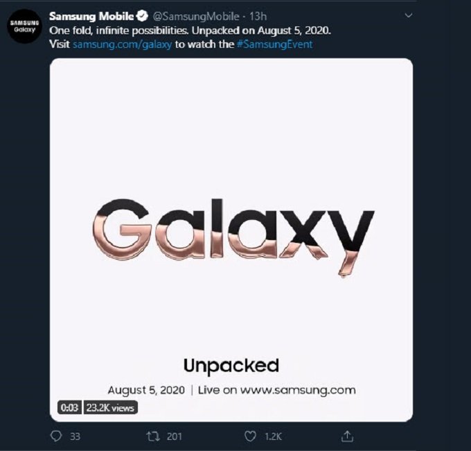 Samsung đã chính thức xác nhận sẽ trình làng Galaxy Z Fold 2 tại sự kiện Galaxy Unpacked sắp tới.