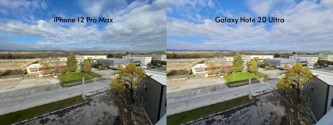 Hình chụp ngoài trời của iPhone 12 Pro Max và Galaxy Note 20 Ultra