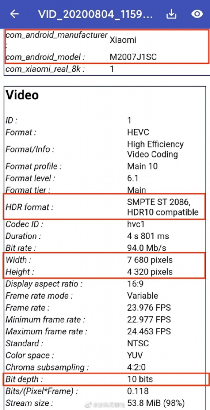 Mi 10 Pro Plus còn hỗ trợ quay video độ phân giải 8K HDR10 10-bit