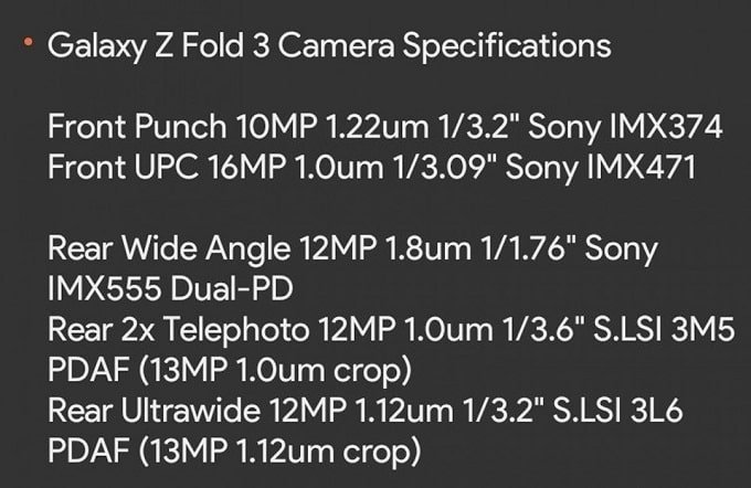 Những tiết lộ mới nhất về camera của Galaxy Z Fold 3