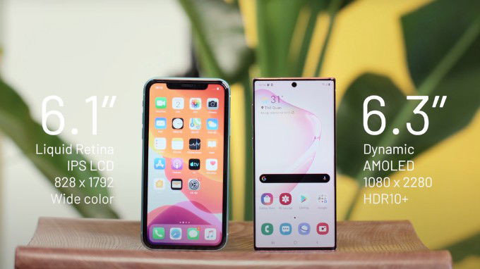 So sánh màn hình iPhone 11 và Galaxy Note 10