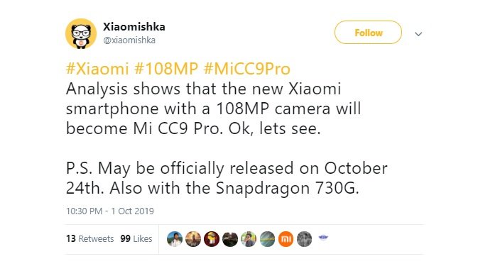 Tin đồn rò rỉ mới nhất về Mi CC9 Pro