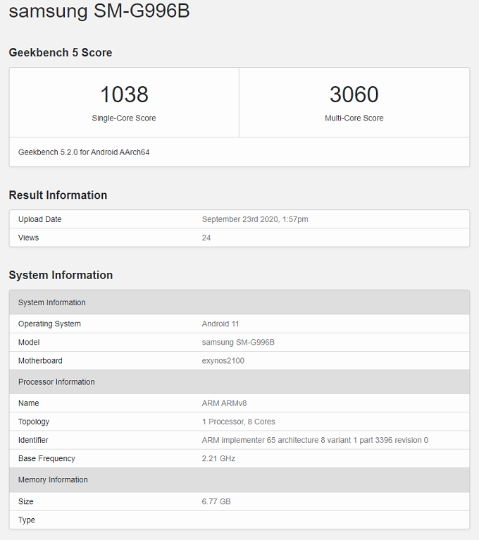 Thông tin hiển thị trên Geekbench