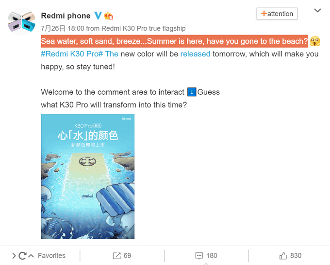 Bài dăng Weibo của Redmi