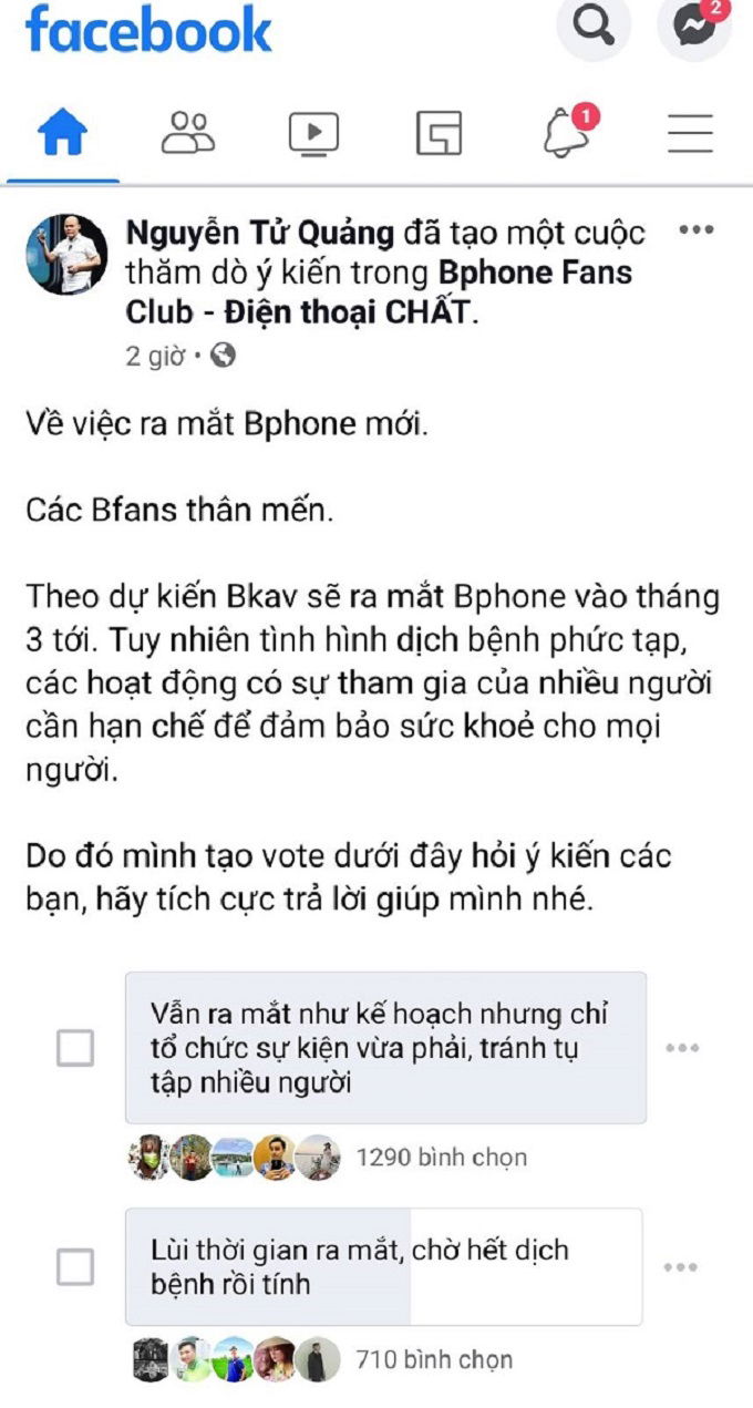 Bảng bình chọn mà CEO BKAV tạo trước đó