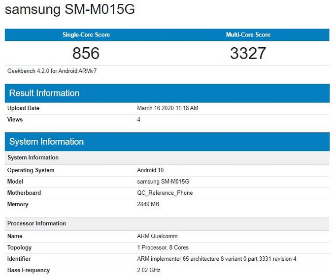 Data của máy được lộ diện thông qua Geekbench