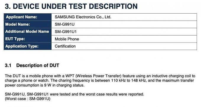 bảng đăng ký trên FCC của Galaxy S21