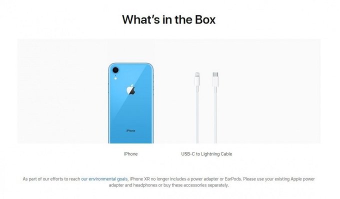 Trong hộp chỉ còn iPhone Xr và cáp sạc USB-C to Lightning