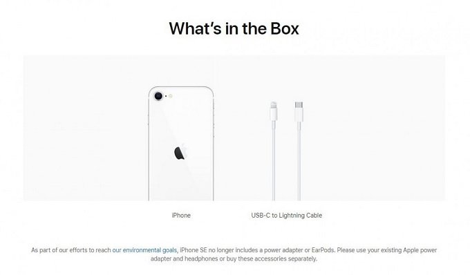 Trong hộp chỉ còn iPhone SE 2020 và cáp sạc USB-C to Lightning