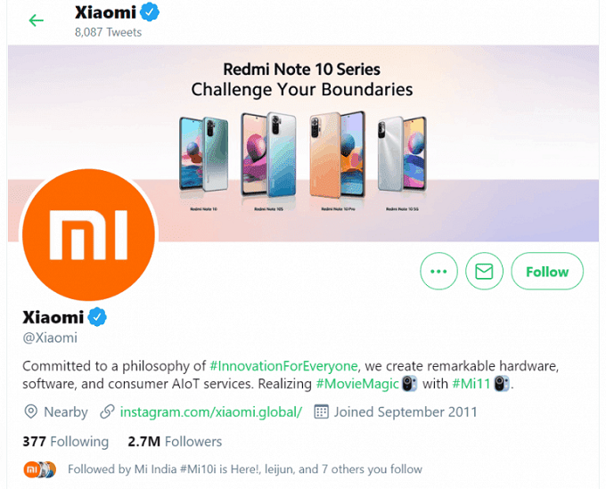 bài đăng trên trang Twitter của Xiaomi sử dụng icon Mi 11 độc quyền