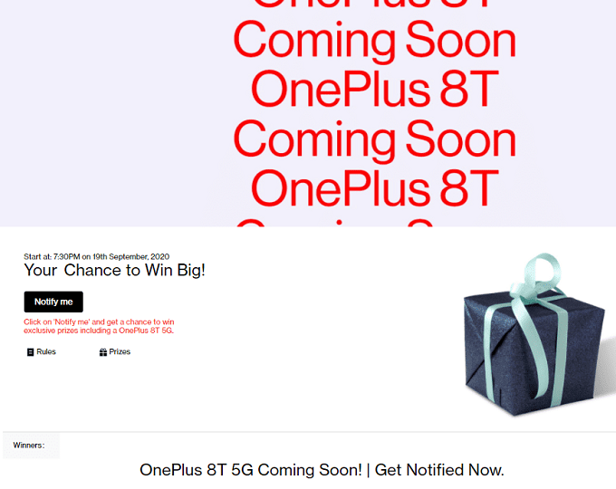 Trang chương trình bốc thăm trúng thưởng OnePlus 8T