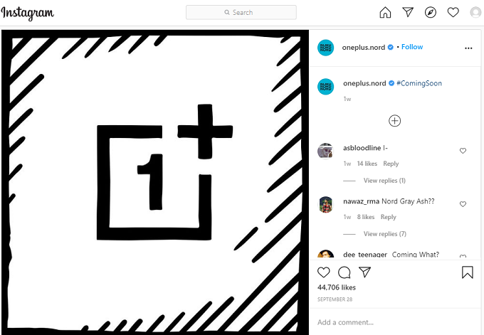 Hình ảnh xác nhận Nord N10 trên Instagram của OnePlus