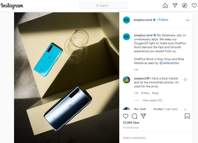 Hình ảnh OnePlus Nord trên Instagram 