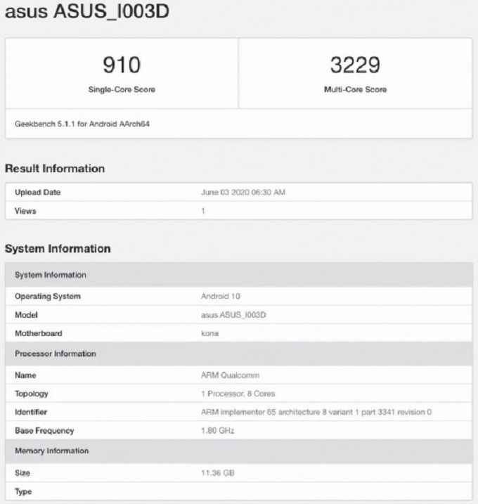 Thông tin máy xuất hiện trên Geekbench