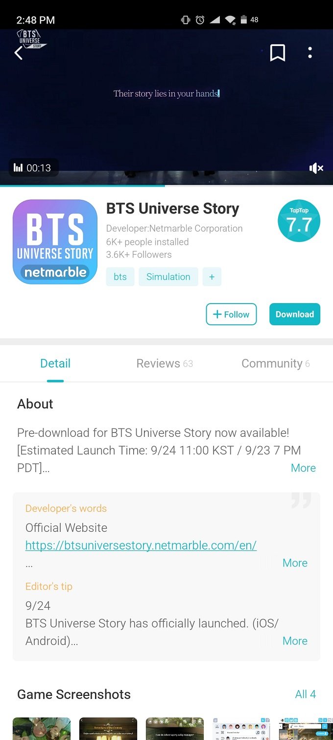 Sau khi cài đặt xong Taptap bạn chỉ việc tìm kiếm BTS Universe Story sau đó tải về và cài đặt là xong.