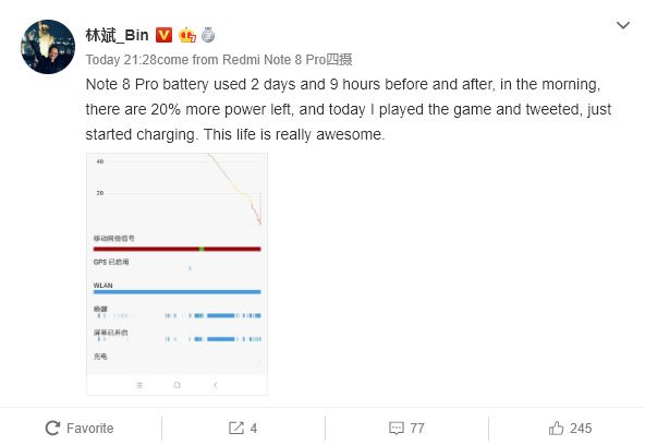 Pin Redmi Note 8 Pro có thể sử dụng hơn 2 ngày vẫn còn 20%