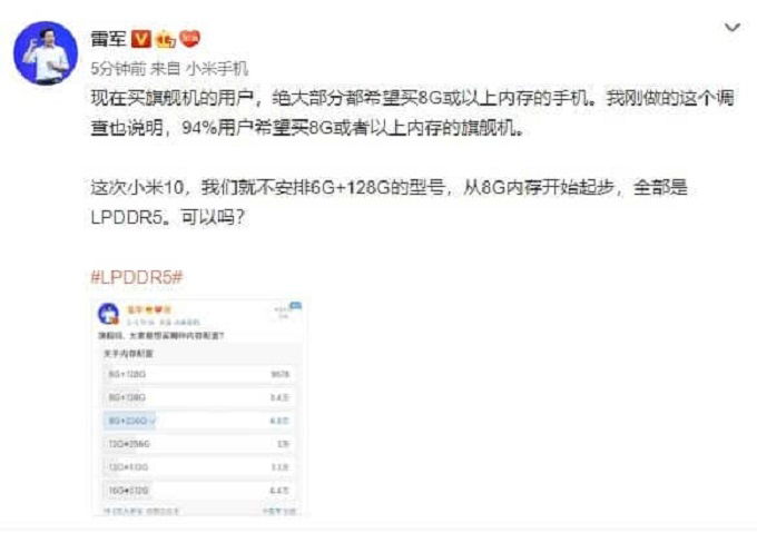 Bài đăng trên Weibo của chủ tịch Xiaomi