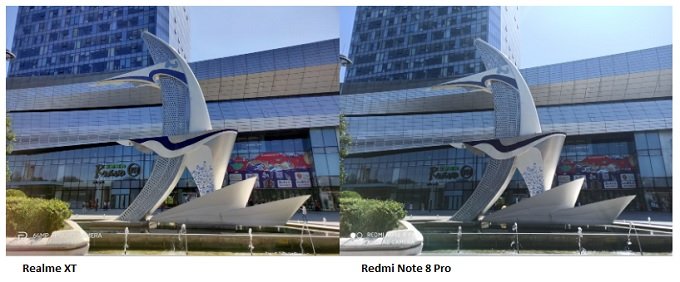 Ảnh chụp ngoài trời (Bên trái: Realme XT, bên phải: Redmi Note 8 Pro)