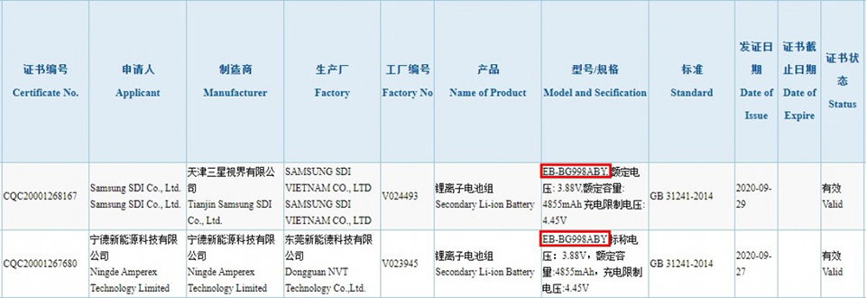 Thêm bằng chứng xác nhận Galaxy S21 Ultra sẽ có dung lượng pin 5000 mAh