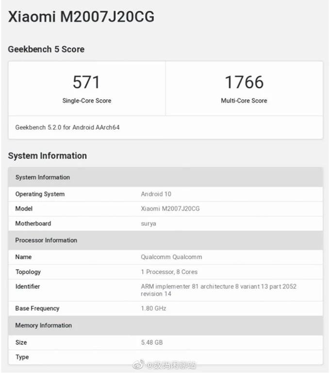 Hiệu năng Poco X3 chạy Snapdragon 732G trên Geekbench