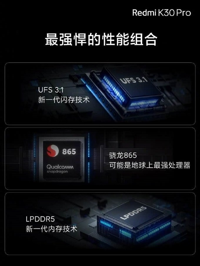 Redmi K30 Pro được trang bị Snapdragon 865 và Snapdragon X55 tùy thị trường