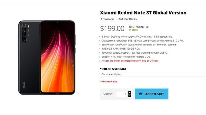 Redmi Note 8T cho phép đặt trước với giá 4.6 triệu dù chưa ra mắt