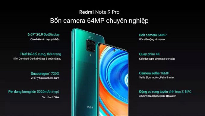 Redmi Note 9 Pro cũng được hoàn thiện từ khung kim loại cao cấp cùng mặt lưng bằng kính sang trọng