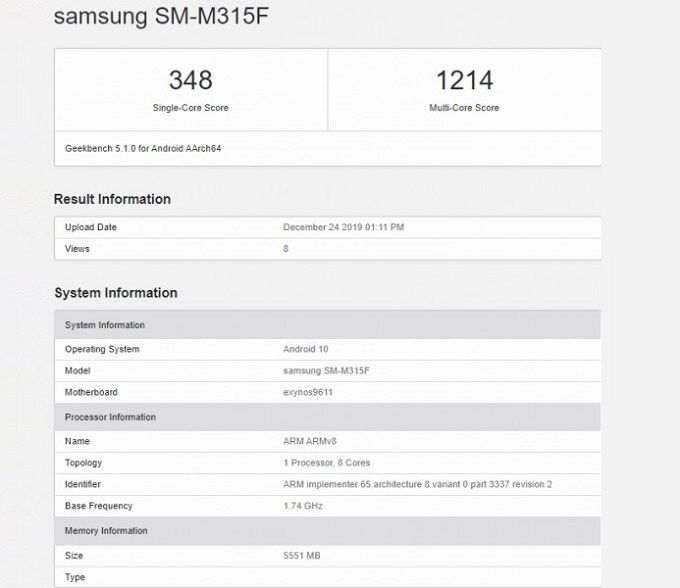 Galaxy M31 lộ diện thông số cấu hình ấn tượng trên Geekbench