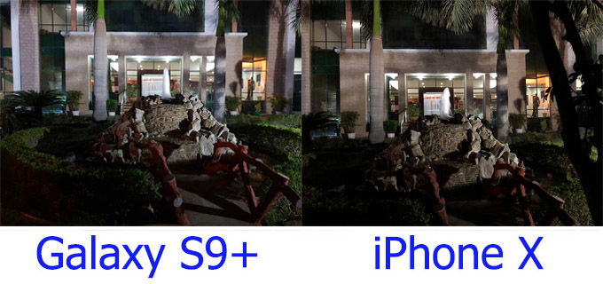 Camera Galaxy S9+ và iPhone X chụp thiếu sáng